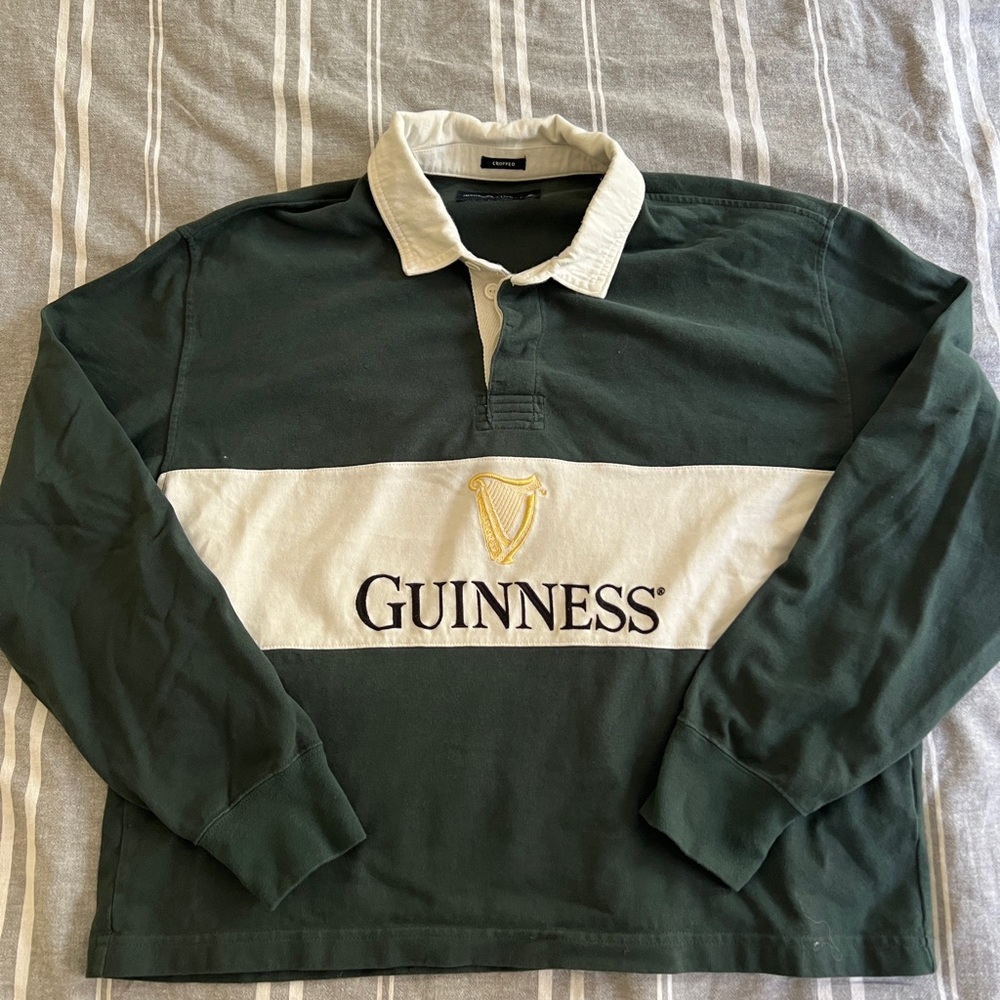 Guinness Green and White Men's Rugby Shirt